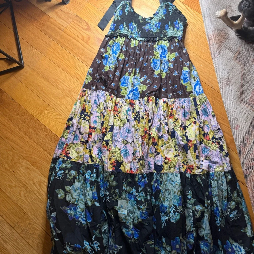 Free People Floral Patchwork Maxi Dress in Black, Blue, Green - Picture 4 of 4